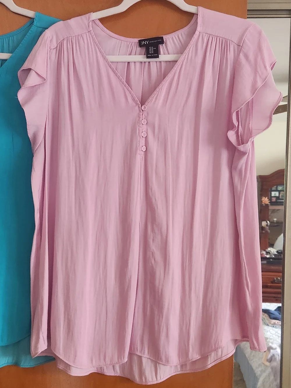 Jones New York Teal and Light Pink V-Neck Button Tunics - Picture 2 of 7